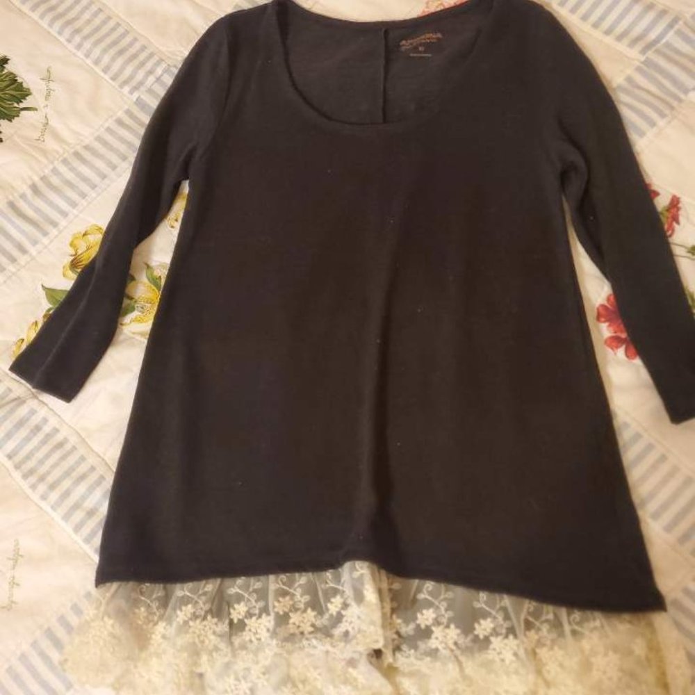 Black Sweater with Lace Edging